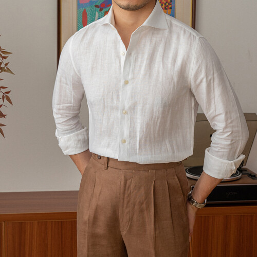 Men’s Cotton Linen Long Sleeve Shirt Slim Fit Casual Formal Summer Breathable OL