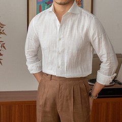 Men’s Cotton Linen Long Sleeve Shirt Slim Fit Casual Formal Summer Breathable OL