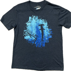 Reel Life Fishing T Shirt Mens Large L NWT Navy Blue Hammerhead Shark Back Logo