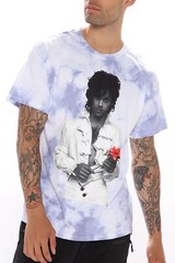 Prince Mens Official Licensed Rose Purple Rain Graphic Tie Dye Tee T Shirt Med