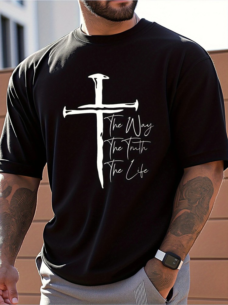 Men’s Christian Faith Graphic T-Shirt – The Way The Truth The Life Cross Design,