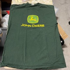 John Deere Logo T-Shirt L Deer Pine Green 100% Cotton Farmer Mens Short Sleeve