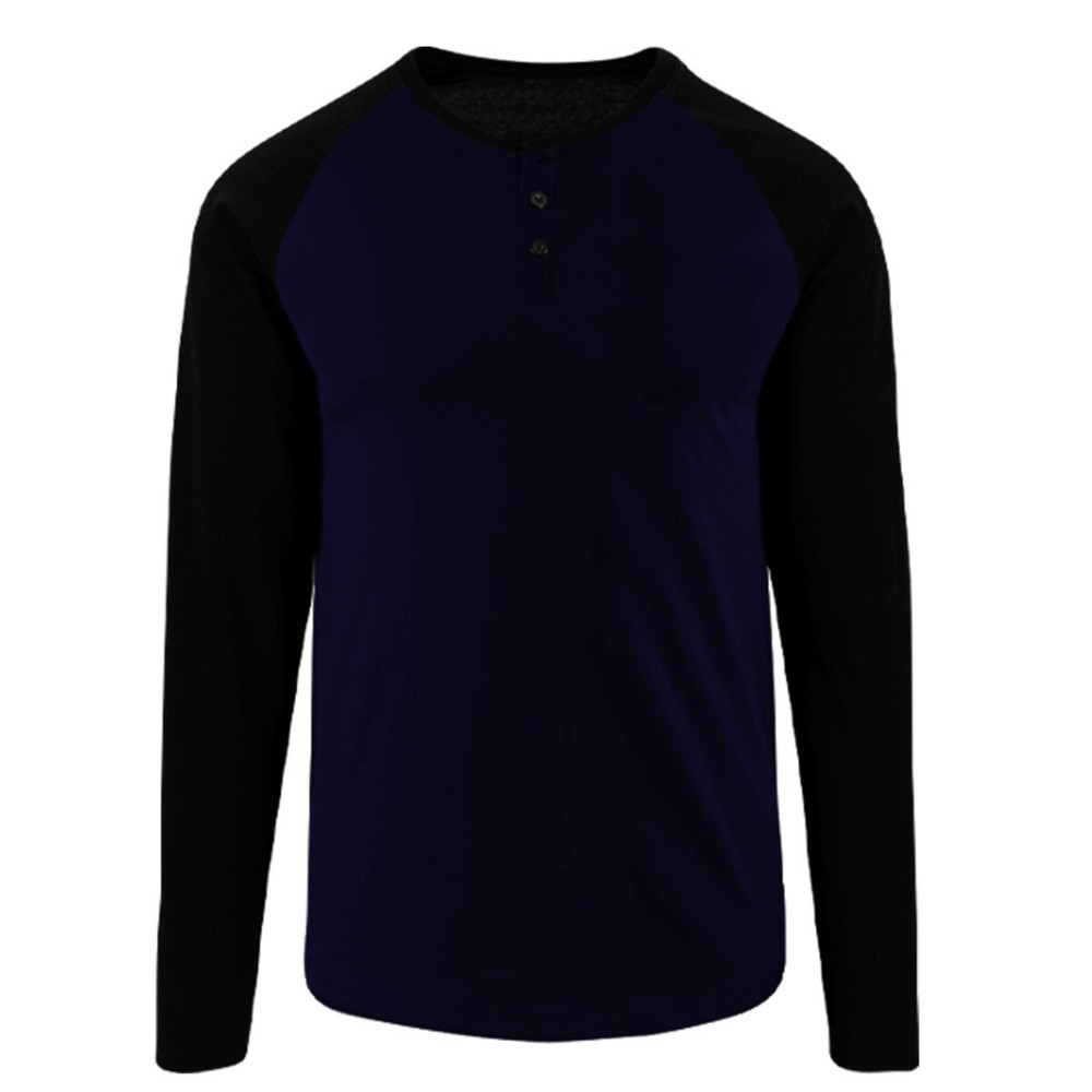 Mens Long Sleeve Henley Raglan T Shirt Grandad Neck Contrast T-Shirt New Top