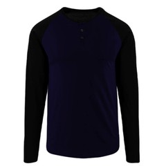Mens Long Sleeve Henley Raglan T Shirt Grandad Neck Contrast T-Shirt New Top