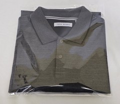 JOHN HENRY Men Polo T-Shirt Size 2XL Grey Striped Cotton Blend Short Sleeve Tee