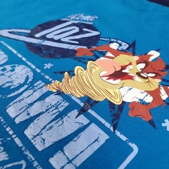 Looney Tunes Atomic Taz Bowl T-Shirt Large Blue Short Sleeve Cartoon Vtg Y2K