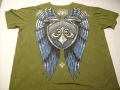 AFFLICTION Mens GREEN w EAGLES & SILVER FOIL WINGED SHIELD T-Shirt New XXL 2XL