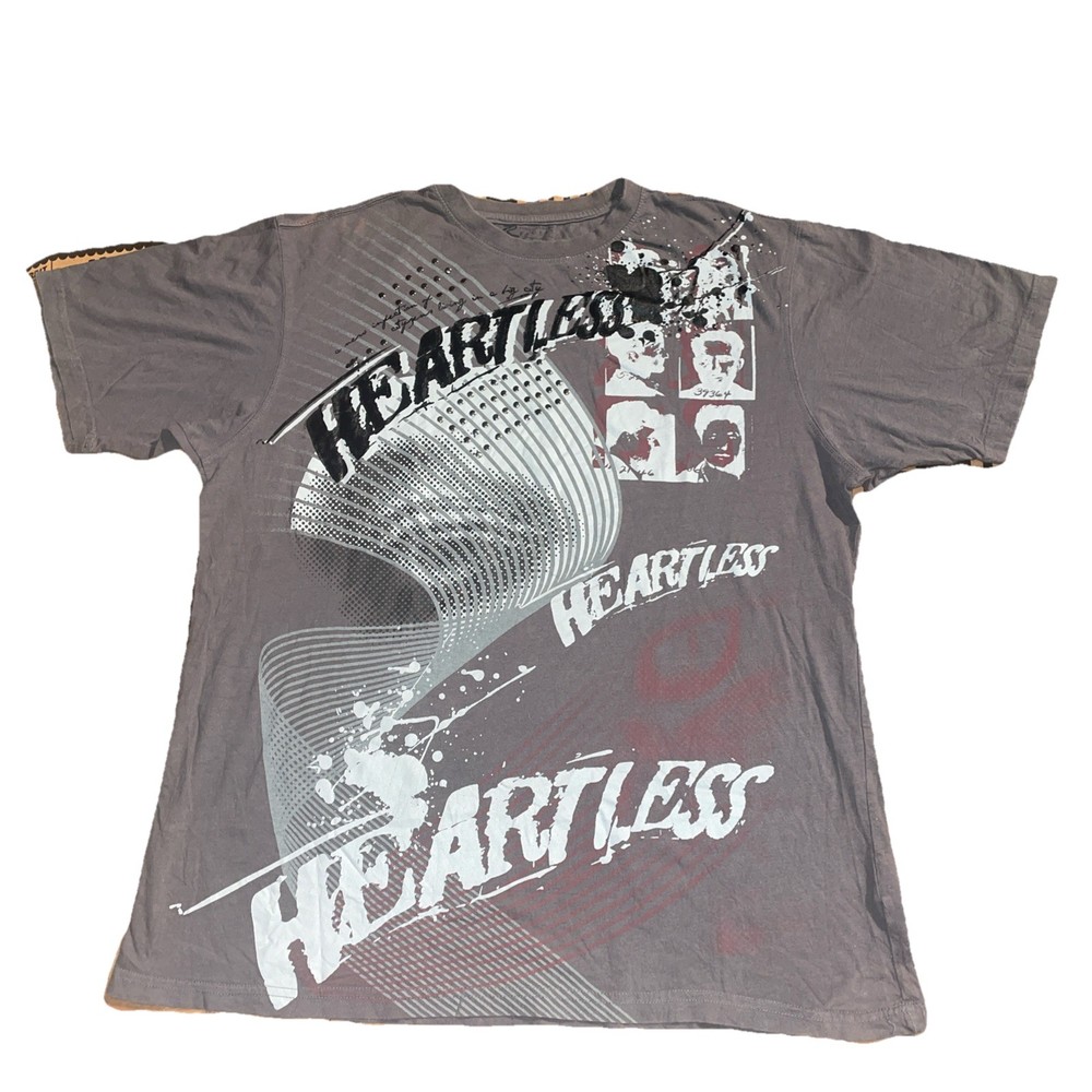 Request T Shirt Mens 2XL Gray Streetwear Y2K Grunge Heartless Wraparound