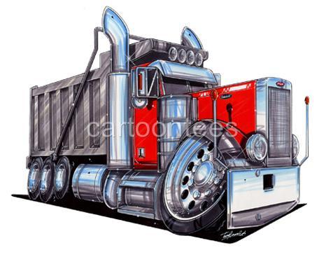 PETERBILT SEMI BIG RIG DUMP TRUCK HAULER CARTOON T-shirt #9131 automotive art