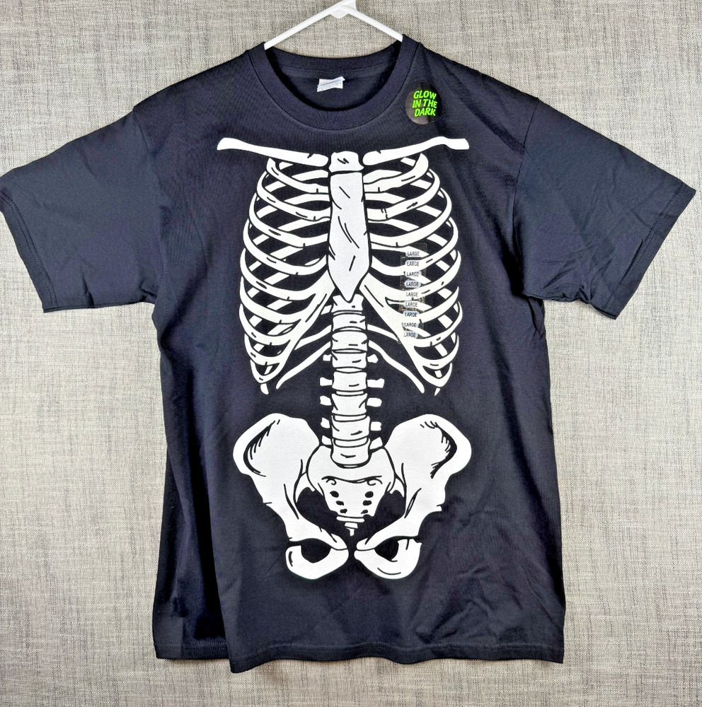 Size L – Yazbek Skeleton Torso Glow In The Dark Graphic T-Shirt Black