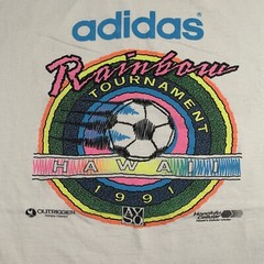 VTG 90s Adidas Hawaii Rainbow Tournament T-Shirt Mens Large 1991 AYSO Soccer