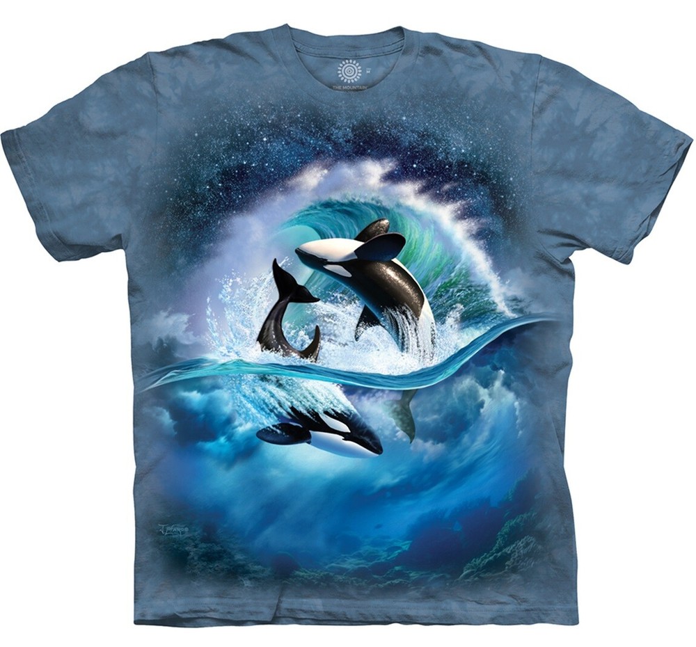 The Mountain Orca Wave Killer Whale Dolphin Ocean Fish Blue Cotton Shirt 4X