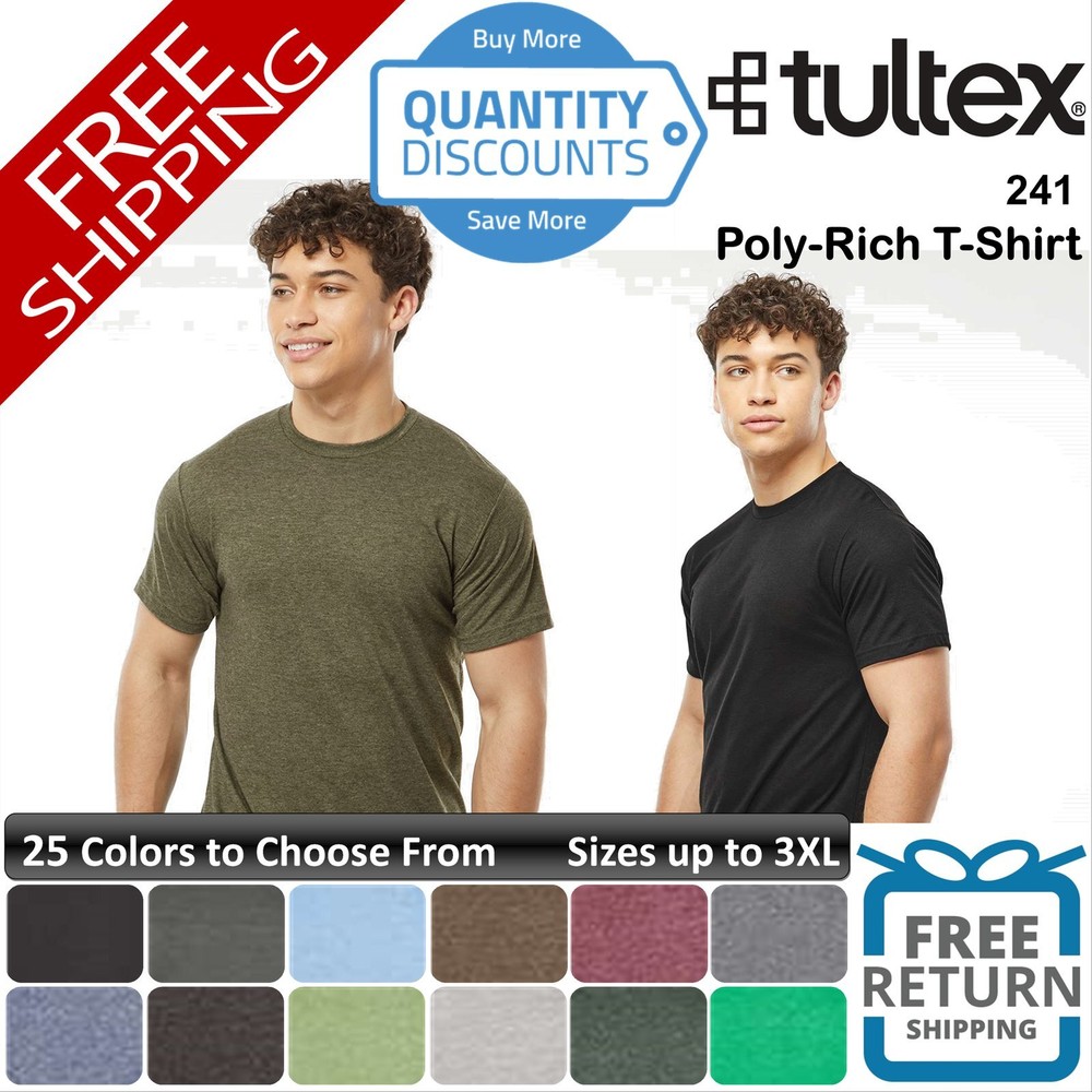 🔥 Tultex Men Poly-rich ringspun T-shirt Short Sleeve Top Up To 3XL 241