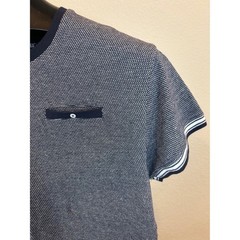 Straight Faded New York Mens Large Navy Blue Textured Knit Short Sleeve T-Shirt