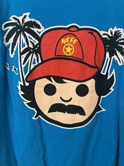 Adult Medium NEFF T-Shirt Man Wearing Hat Shirt Blue Med M *USA SELLER*