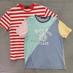 Polo Ralph Lauren T-Shirt Lot of 2 Waldo Stripe Pastel Block -Flaw – Men’s L