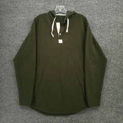 Bylt Shirt Mens L Large Green Drop Cut Hooded Henley Long Sleeve Performance