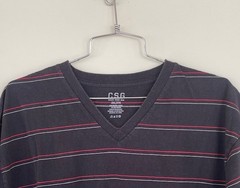 CSG Champs Sports Gear Mens Striped T Shirt V Neck Short Sleeve, Black, Size 2XL
