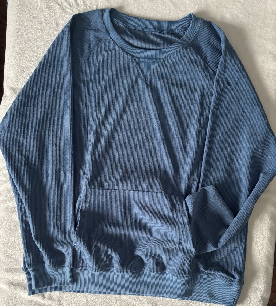 Mens Unbranded Blue Ribbed Long Sleeve Henley Shirt W/Kangaroo Pocket Size Small
