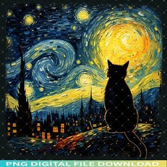 Starry Night Cat Shirt Van Gogh Inspired Cat Lover Artist Unisex Graphic Tee