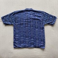 Guatemalan Ikat Collarless Henley Indigo Blue Shirt Men’s Medium M Women’s Large