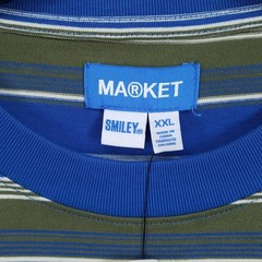 MARKET STUDIO Shirt Mens XXL Blue Stripe Pullover Crew Smiley T-Shirt Tee