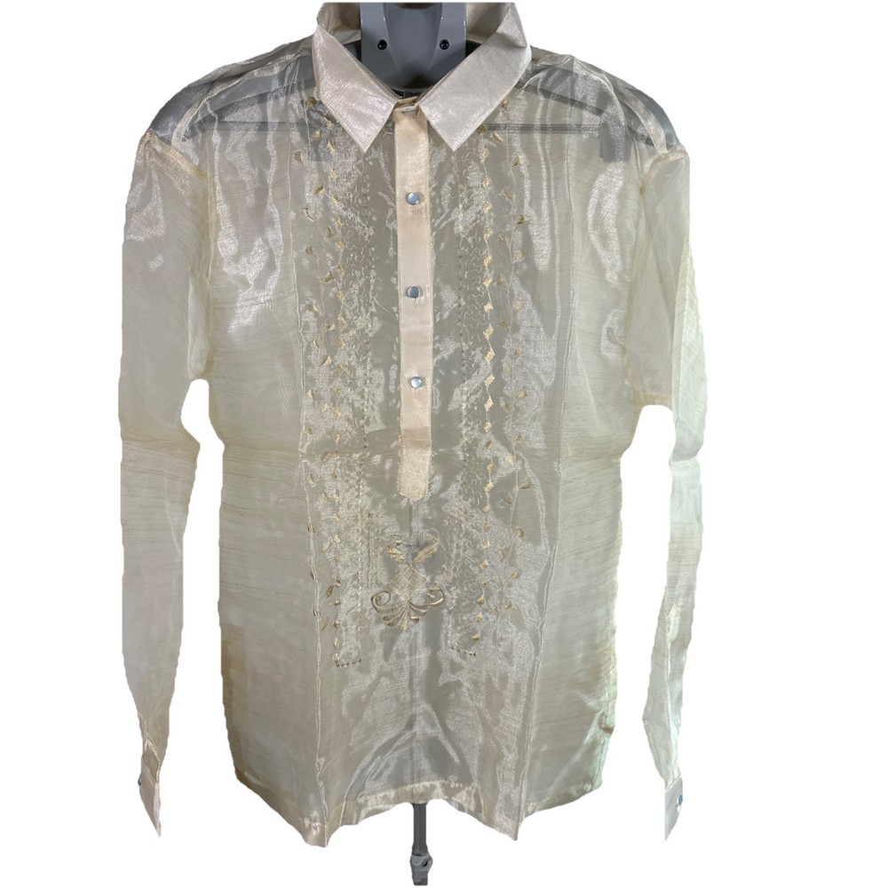 Barong Tagalog Formal Wear Men’s Size XL NWOT Philippines Organza Beige