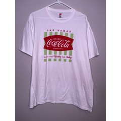 Hanes White Red Green Retro 2013 Coca-Cola Merch Branding Las Vegas Shirt XL