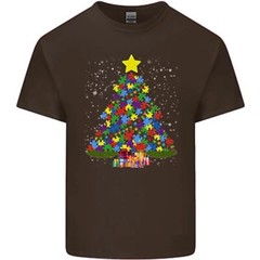 Autism Christmas Tree Autistic Awareness Mens Cotton T-Shirt Tee Top