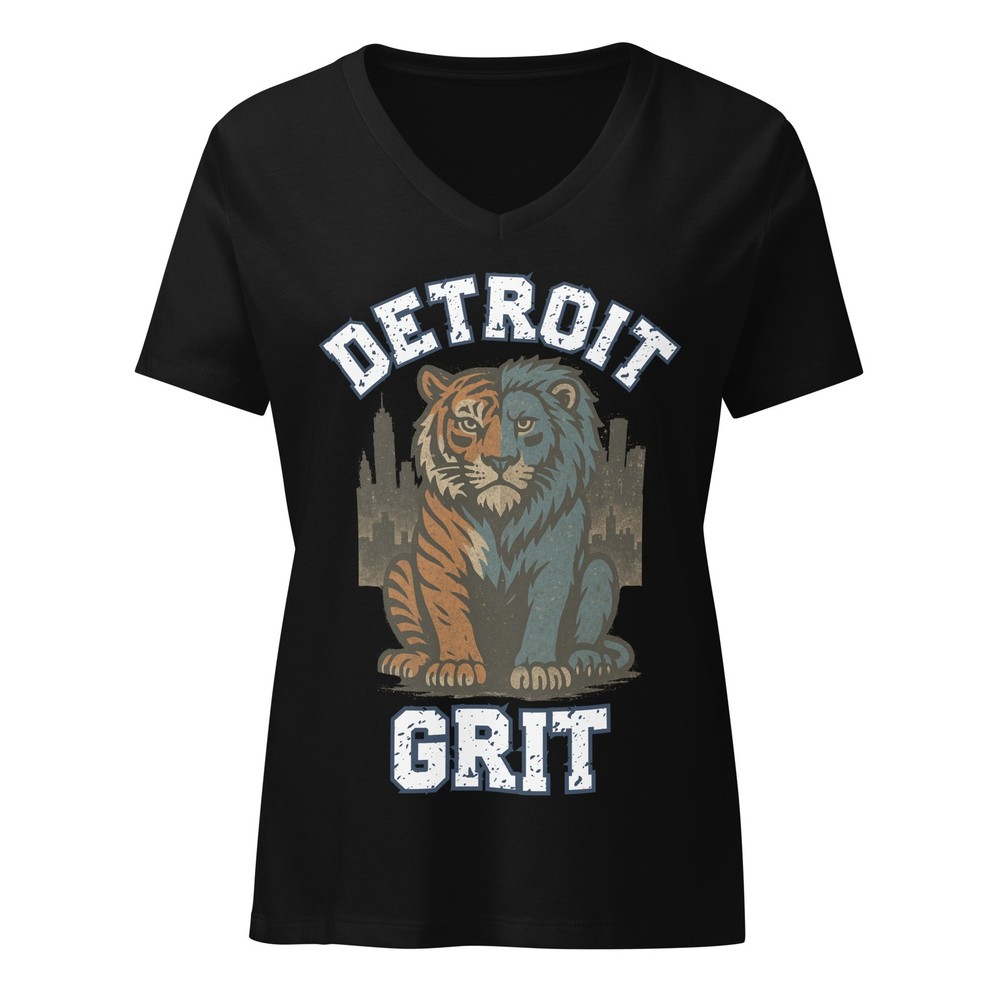 WOMENS V NECK Detroit Grit Shirt For Lions Fan Tigers Baseball All Grit Lions