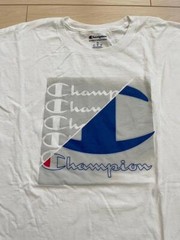 Men Champion Huge Logo Front Crew Neck Tee T-shirt Top Short Sleeve White XL