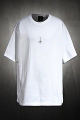 ByTheR ProjectR Mens Black White Cross Hand Painted Graphic T-Shirt Loose Fit