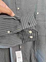 NEW Pierre Cardin Men’s Black White Striped Shirt Large Button Front Long Sleeve