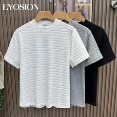Summer Men Knitted Textured T-Shirt Slim Casual Solid O-Neck Short Sleeve Top