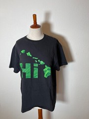 Mens Shirt Large Hawaiian Islands Black Easy Care Stretch Graphic Surfing
