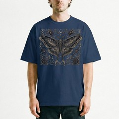 Dark Luna Moth Roses Zodiac Celestial T-Shirt Gothic Witchy Occult Night Sky Tee