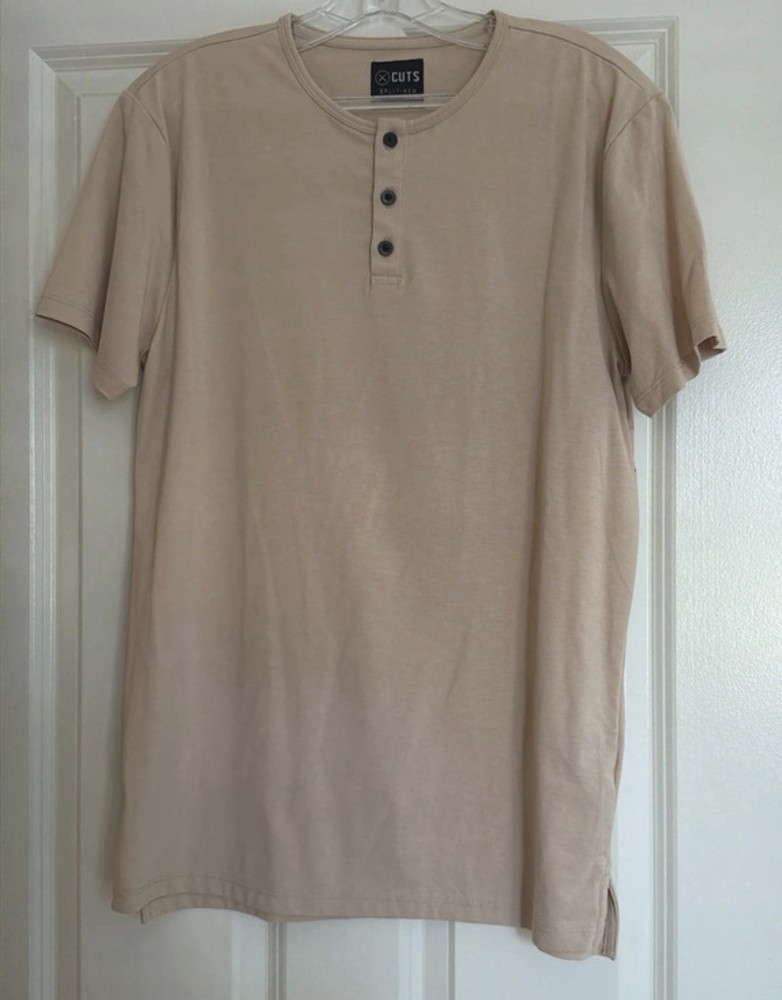 CUTS PYCA PRO Men’s M Beige Solid Henley Short Sleeve Split-Hem T-Shirt