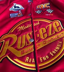 Mens Cars Lightning McQueen Baseball Jacket Red Oversized Embroidered Y2K Stre