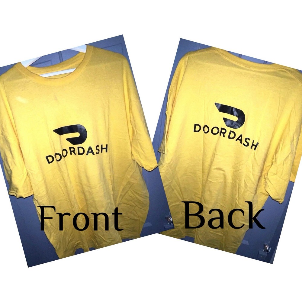 DoorDash Front & Back Food Delivery Driver YELLOW Short Sleeve 2XL Shirt *RARE*