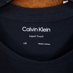 CALVIN KLEIN Shirt Mens Large Black Cotton Liquid Touch Crew Logo T-Shirt Tee