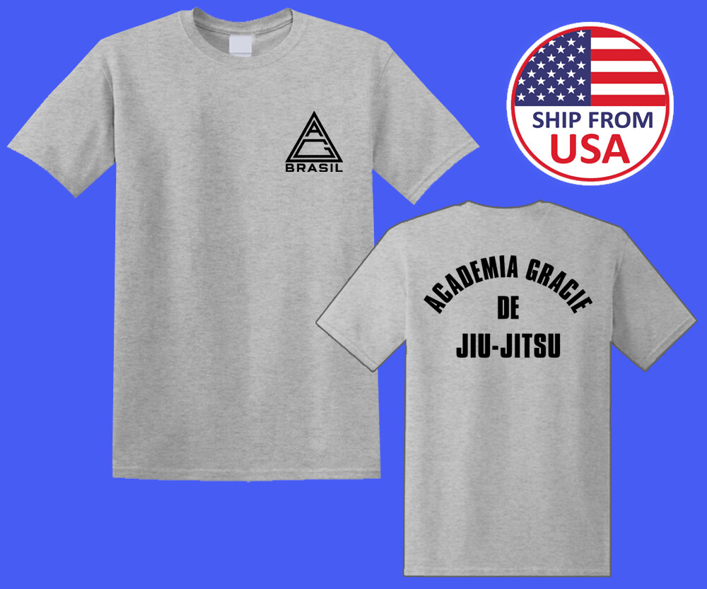 Academy Gracie Jiu Jitsu Brasil Martial Arts Men’s Grey T-shirt Size S-5XL