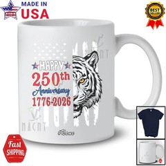 Custom Name 250th Anniversary; 4th Of July Tiger Half US Flag Patriotic T-Shirt