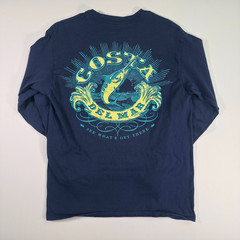 Costa Del Mar Men’s T-Shirt Logo Print Tee Long Sleeve Crew Navy Blue Medium