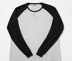 Hanes Mens Raglan Henley Shirt XXL Long Sleeve Gray/Black Loungewear NWT