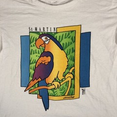 VINTAGE Parrot Shirt Mens Large White Birds Outdoors Casual Soft Cotton 1548