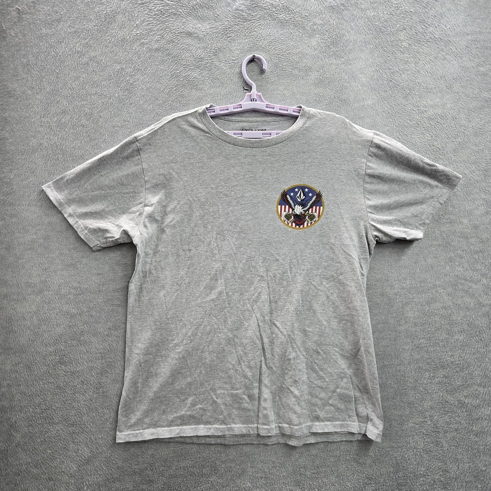 Volcom Men Shirt L/G Gray Feel Free To Party Eagle Beer Logo Short Sleeve