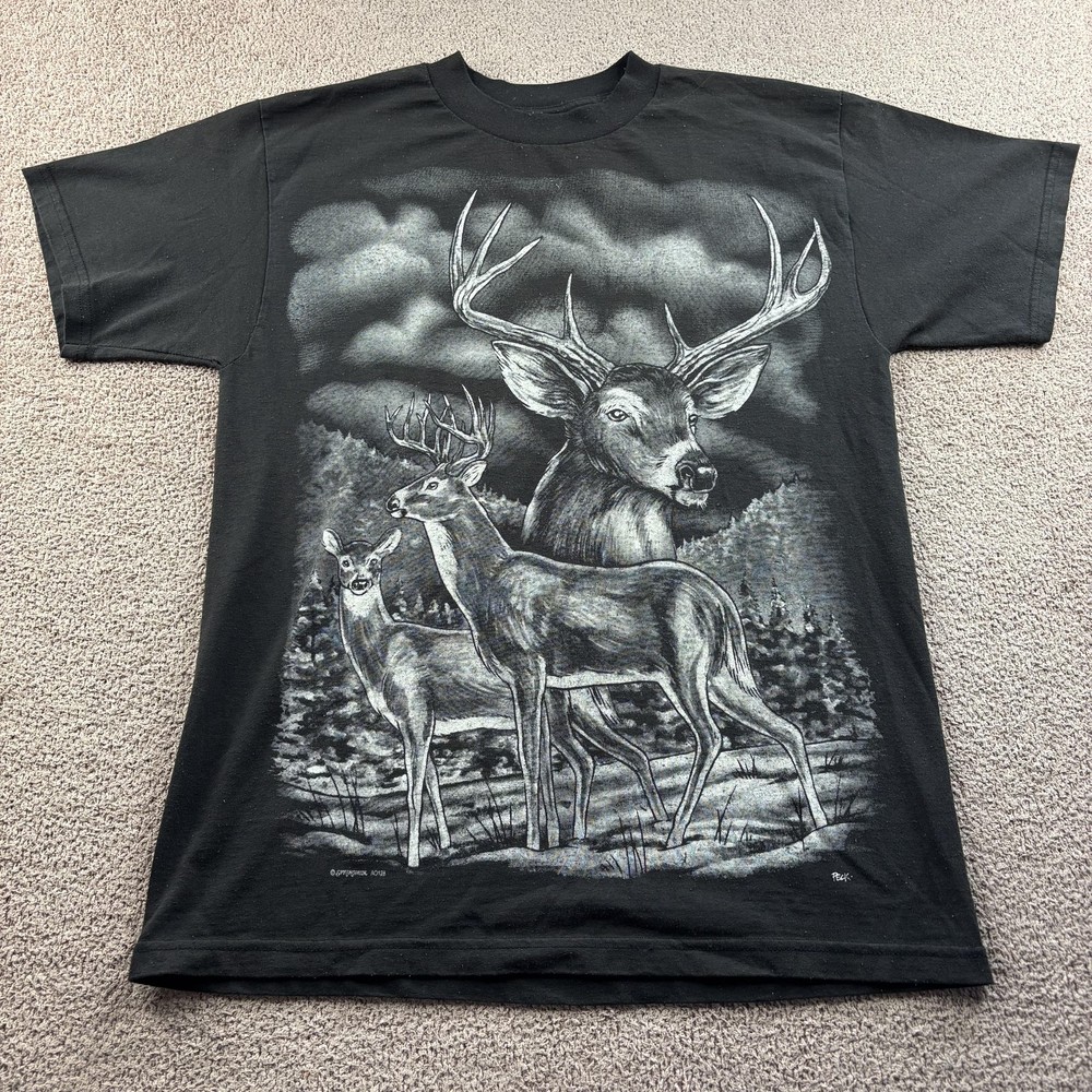 Vintage Springhill Double-Sided Deer Nature Graphic Print Size Small Black