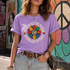 Vintage Hippie Peace Sign T-Shirt 60s 70s Retro Floral Daisy Unisex Tee Size