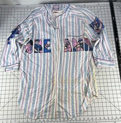 Vtg 90s Nite Dreamr Baseball Sleep Shirt Striped Pink Blue Graphic Oversized 80s
