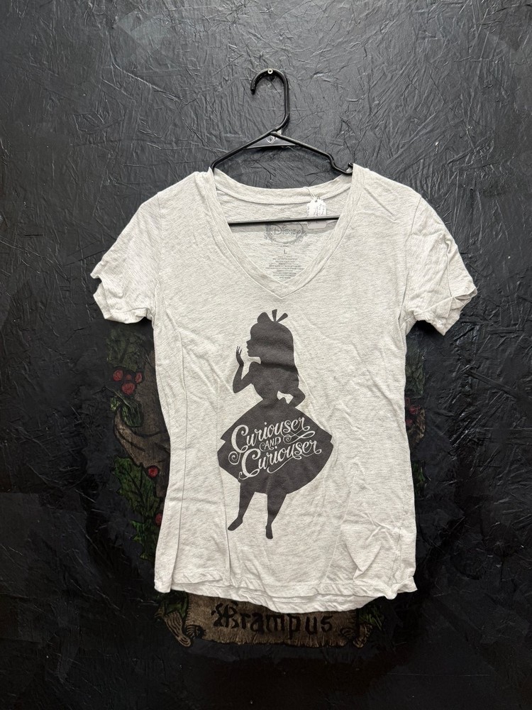 Disney Alice in Wonderland Men’s T-Shirt Grey L V-Neck Cotton Blend Tee